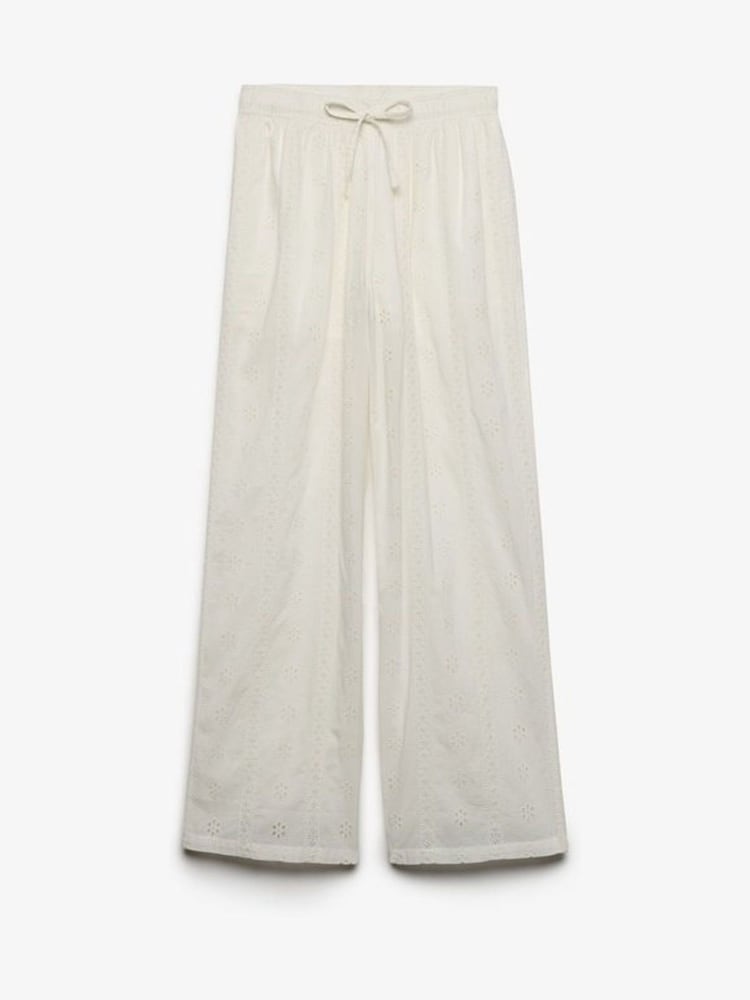 Superdry White Elastic Broderie Woven Trousers - Image 1 of 2