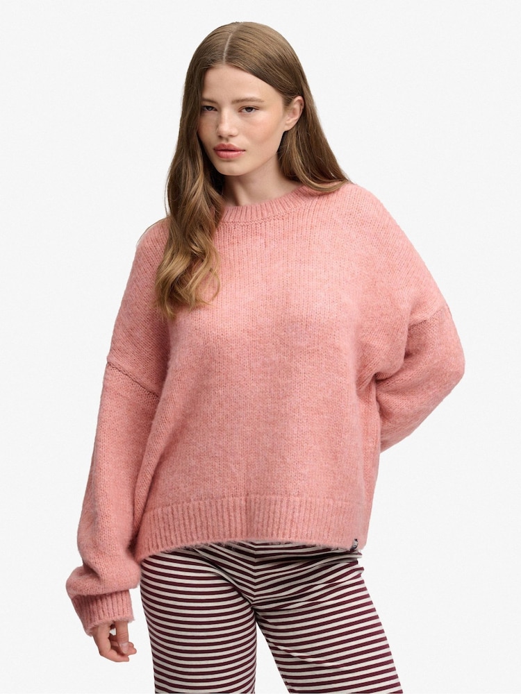 Superdry Pink Slouchy Brushed Knitted Jumper - Image 1 of 6