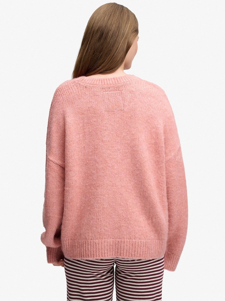 Superdry Pink Slouchy Brushed Knitted Jumper - Image 2 of 6