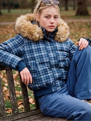 Superdry Blue Everest Hooded Bomber Puffer Coat - Image 1 of 1