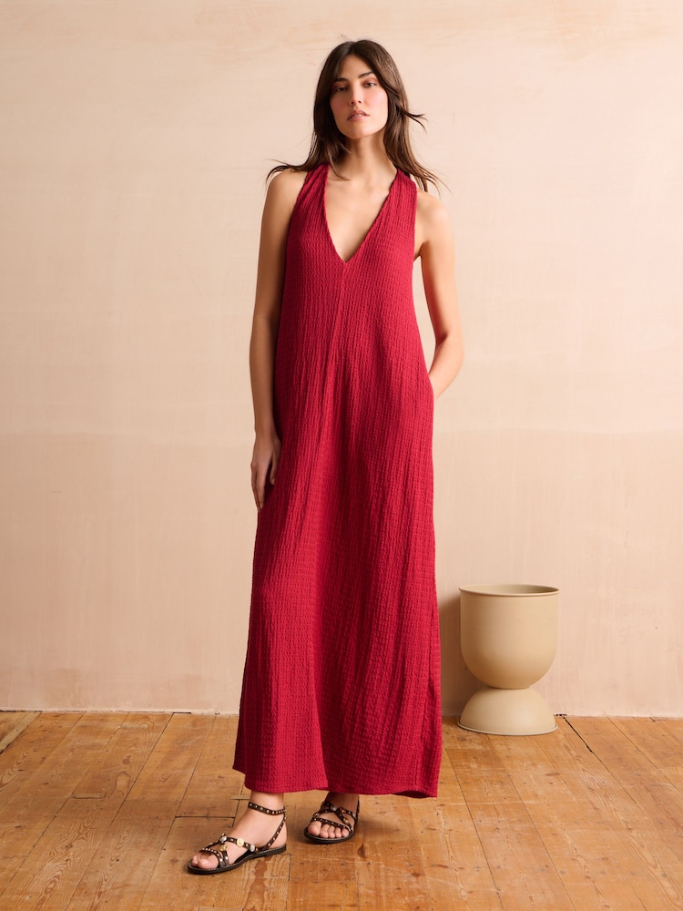 Rot - Sommerliches, strukturiertes Jersey-Maxikleid mit V-Ausschnitt - Bild 2 von 7 Rot - Sommerliches, strukturiertes Jersey-Maxikleid mit V-Ausschnitt - Bild 2 von 7