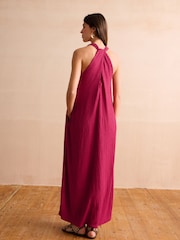 Red V-Neck Textured Maxi Summer Jersey Dress - Image 3 of 7
