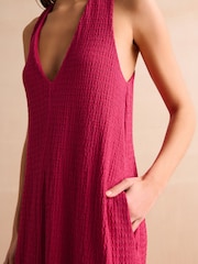 Red V-Neck Textured Maxi Summer Jersey Dress - Image 5 of 7