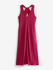 Red V-Neck Textured Maxi Summer Jersey Dress - Image 6 of 7