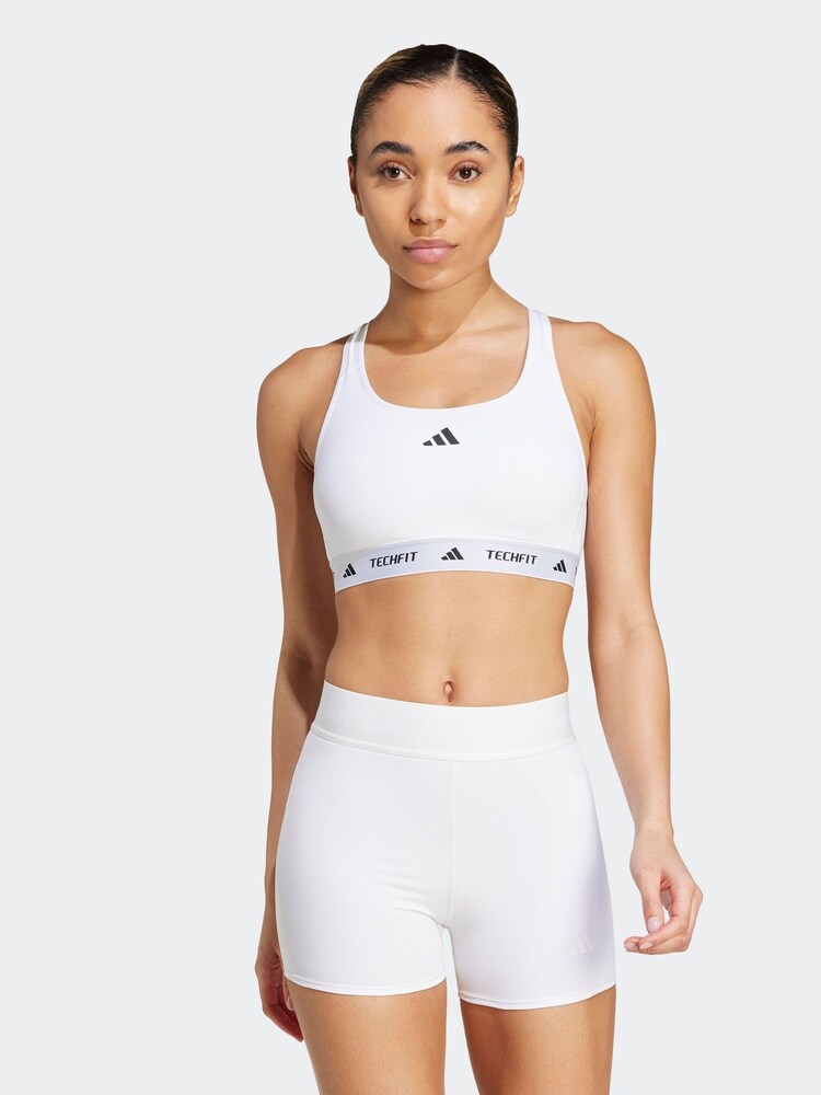 adidas White Medium Support Techfit Powerreact Bra - Image 1 of 10