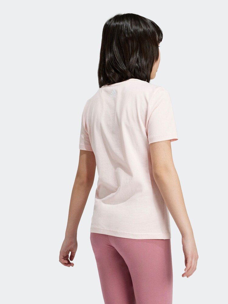 adidas Pink Slim Fit Junior Essentials Linear Logo 100% Cotton T-Shirt - Image 2 of 7