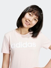 adidas Pink Slim Fit Junior Essentials Linear Logo 100% Cotton T-Shirt - Image 4 of 7