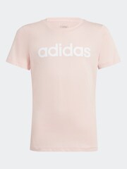 adidas Pink Slim Fit Junior Essentials Linear Logo 100% Cotton T-Shirt - Image 6 of 7