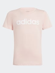 adidas Pink Slim Fit Junior Essentials Linear Logo 100% Cotton T-Shirt - Image 7 of 7