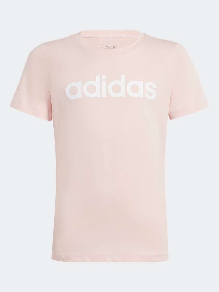 adidas Pink Slim Fit Junior Essentials Linear Logo 100% Cotton T-Shirt - Image 7 of 7
