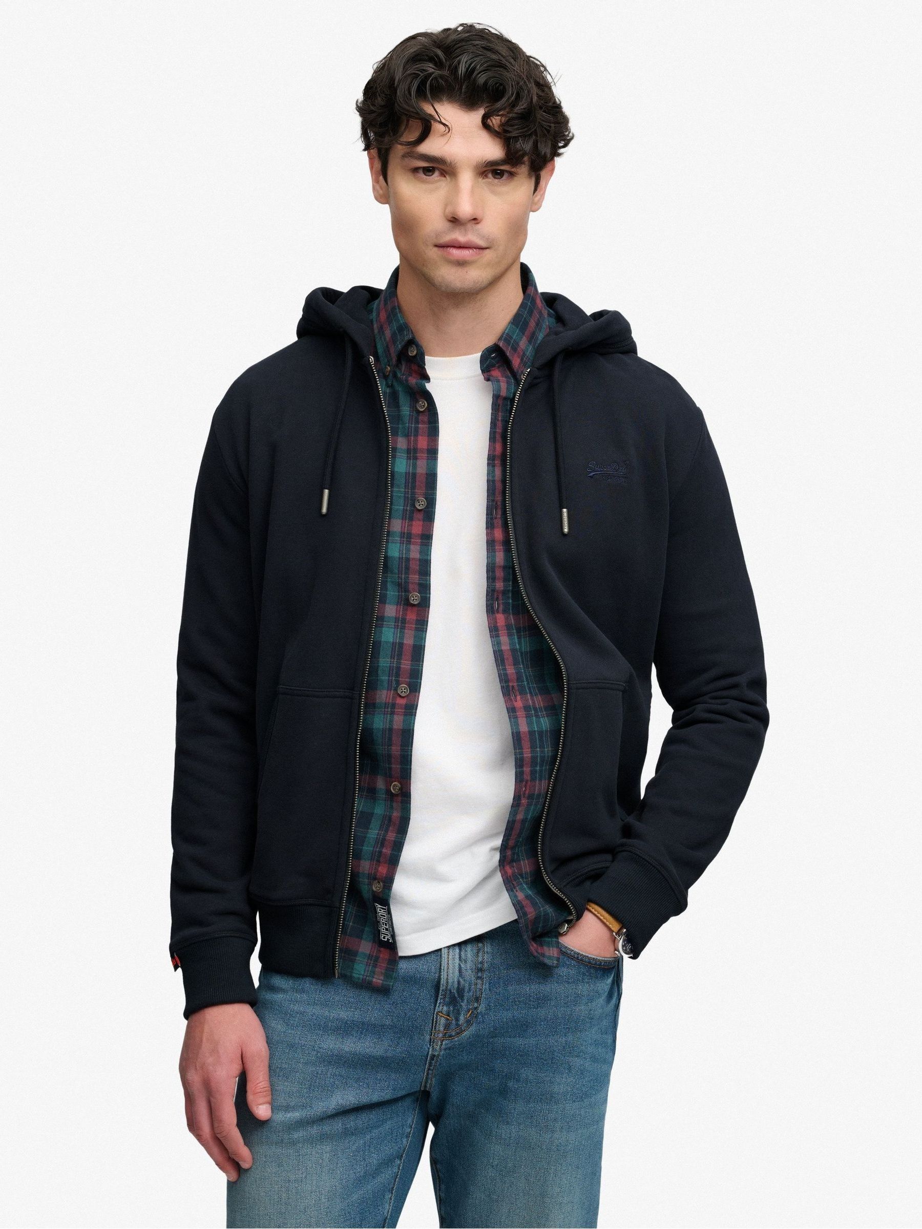 Superdry Men's Blue Essential Logo Half Brushed Zip Hoodie - Image 1
