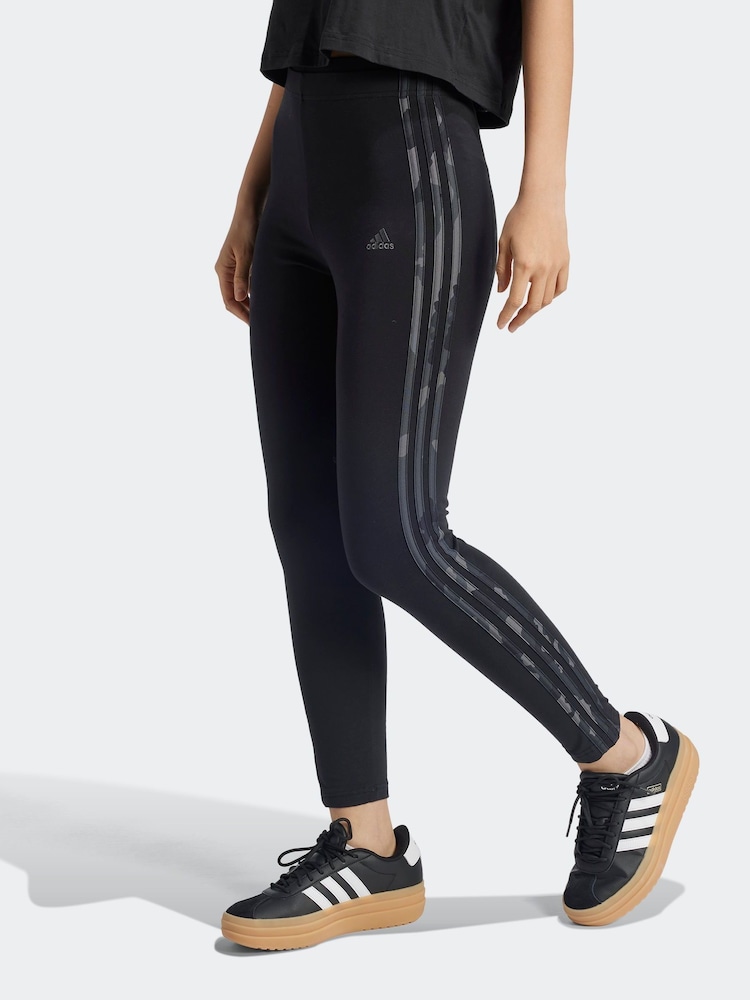 adidas Dark Black Camo 3 Stripe Leggings - Image 1 of 7