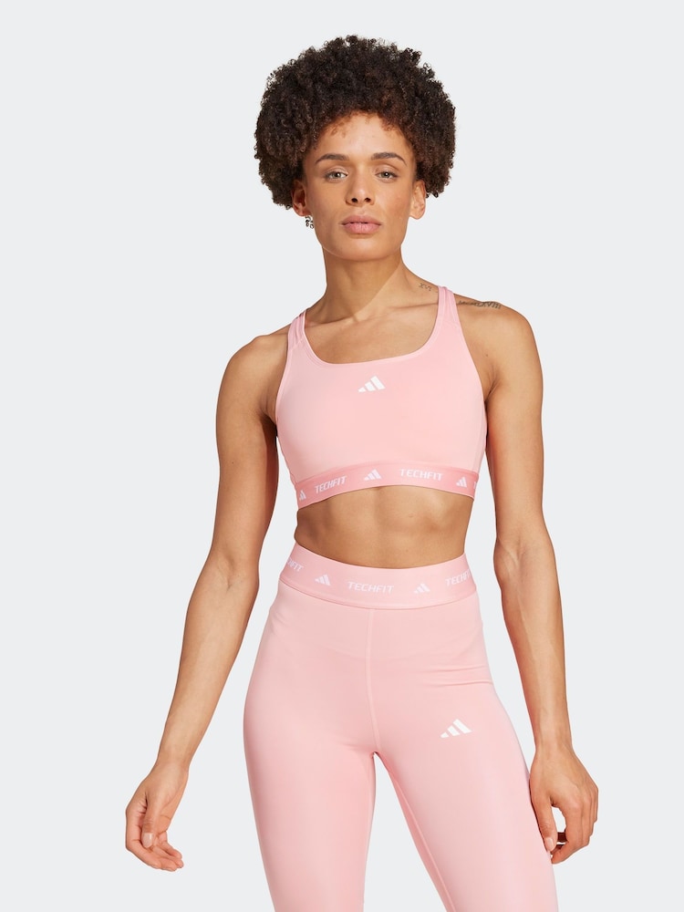 adidas Pink Medium Support Techfit Powerreact Bra - Image 1 of 10