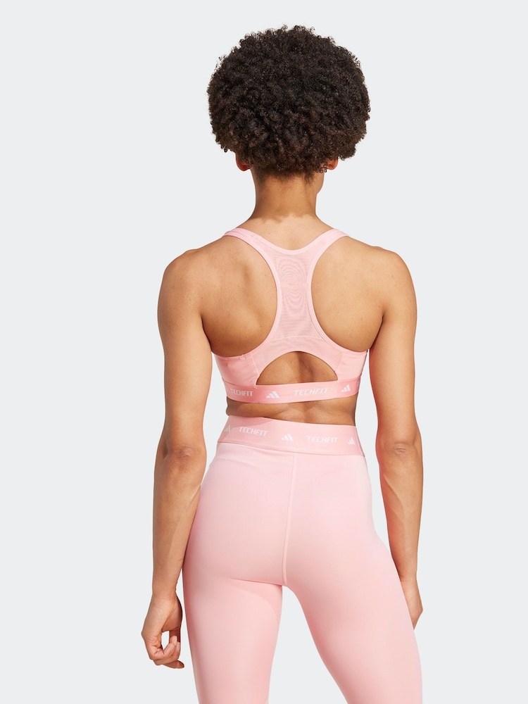 adidas Pink Medium Support Techfit Powerreact Bra - Image 2 of 10