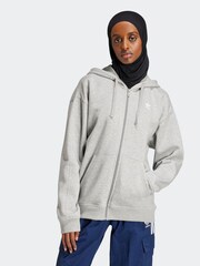 رمادي - هودي بسحاب كامل من Adidas Essentials - صورة 1 من 7