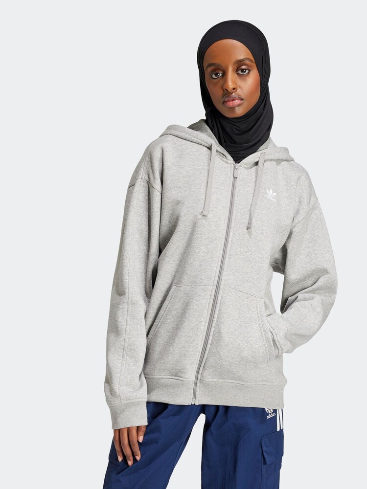 رمادي - هودي بسحاب كامل من Adidas Essentials - صورة 1 من 7