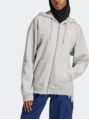 رمادي - هودي بسحاب كامل من Adidas Essentials - صورة 3 من 7