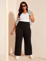 Curves Like These Black Wide Leg Rib Trousers - Image 1 of 4