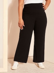 Curves Like These Black Wide Leg Rib Trousers - Image 2 of 4