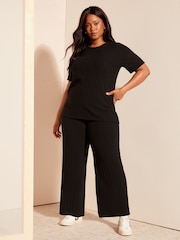 Curves Like These Black Wide Leg Rib Trousers - Image 3 of 4