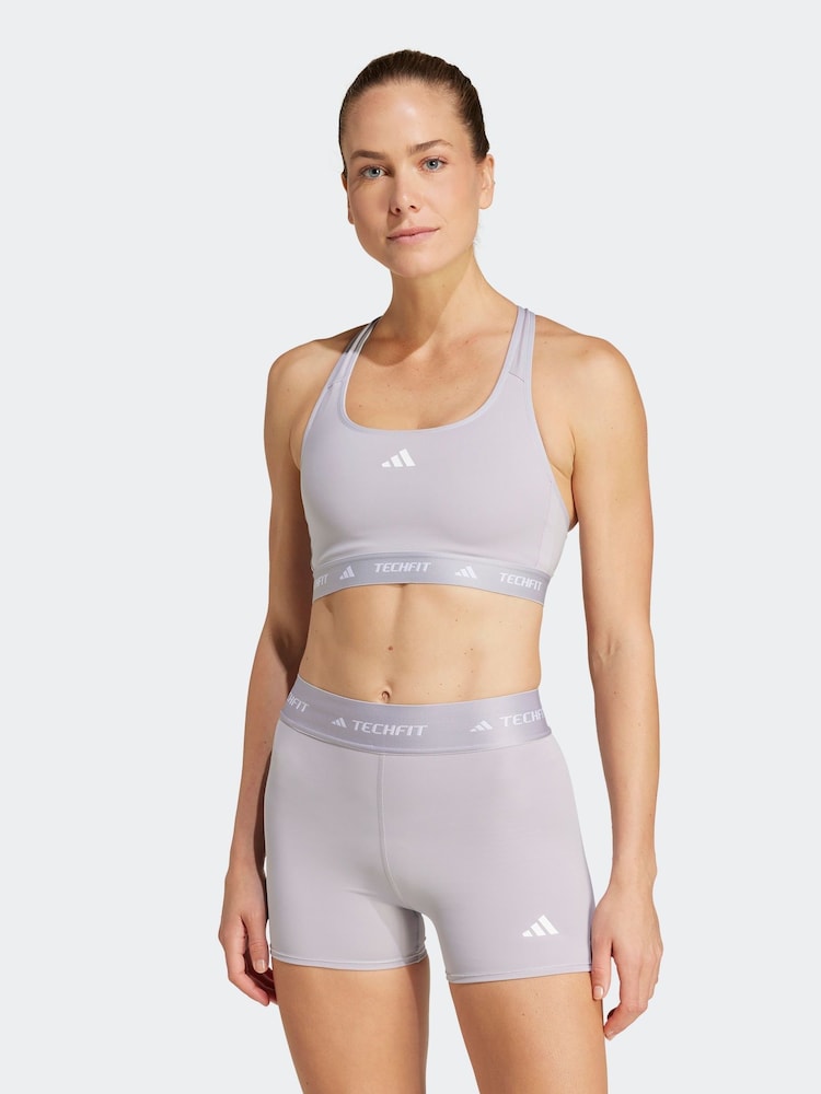 adidas Grey Medium Support Techfit Powerreact Bra - Image 1 of 10