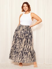 Curves Like These Navy Blue Shirred Waist Maxi Skirt - Image 1 of 4
