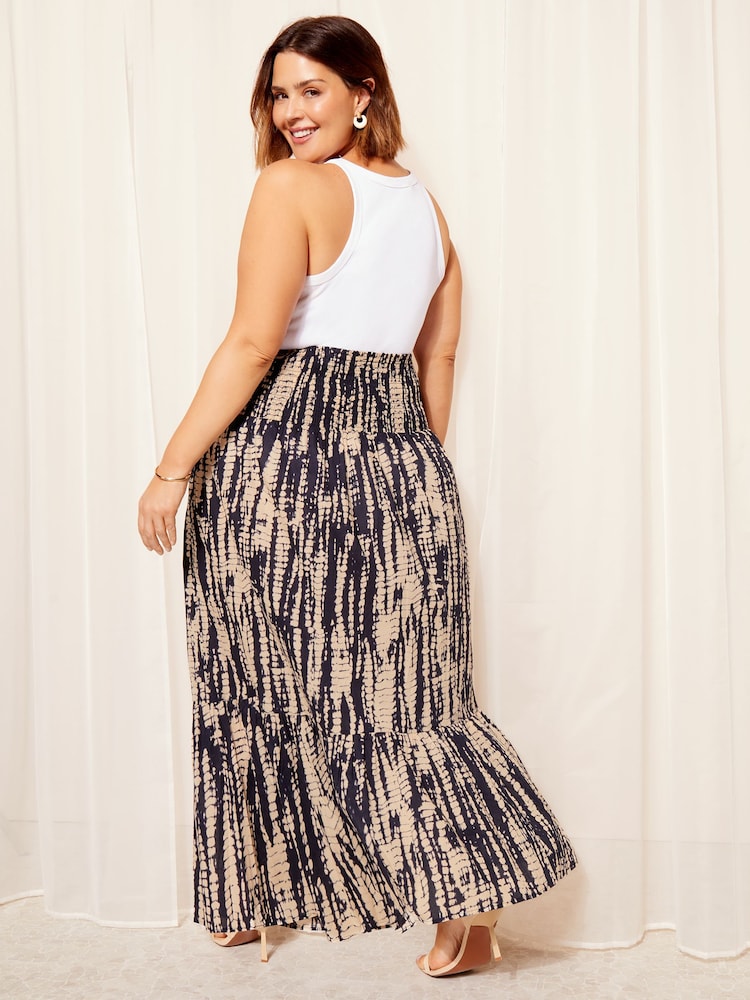 Curves Like These Navy Blue Shirred Waist Maxi Skirt - Image 2 of 4 Curves Like These Navy Blue Shirred Waist Maxi Skirt - Image 2 of 4