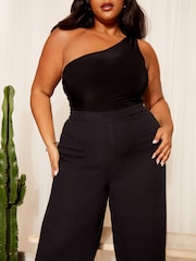 Curves Like These Black Linen Look Wide Leg Trousers - Image 2 of 4
