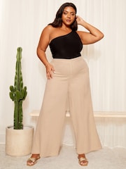 Curves Like These Nude Linen Look Wide Leg Trousers - Image 2 of 4