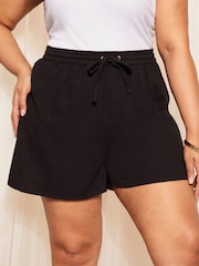 Curves Like These Black Linen Look Zebra Print Shorts - Image 1 of 4