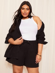 Curves Like These Black Linen Look Zebra Print Shorts - Image 2 of 4