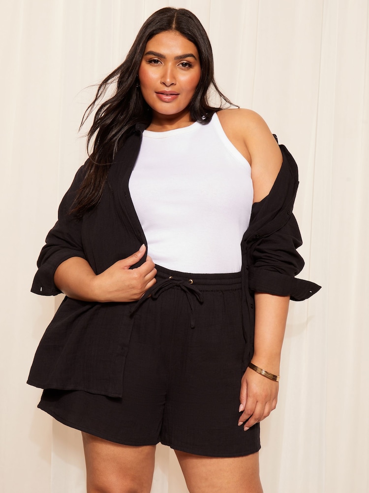 Curves Like These Black Linen Look Zebra Print Shorts - Image 2 of 4