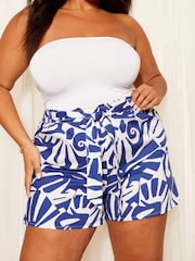 Curves Like These Blue Poplin Tie Front High Waisted Shorts - Image 1 of 4