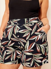 Curves Like These Black Palm Print Tailored Shorts - Image 4 of 4