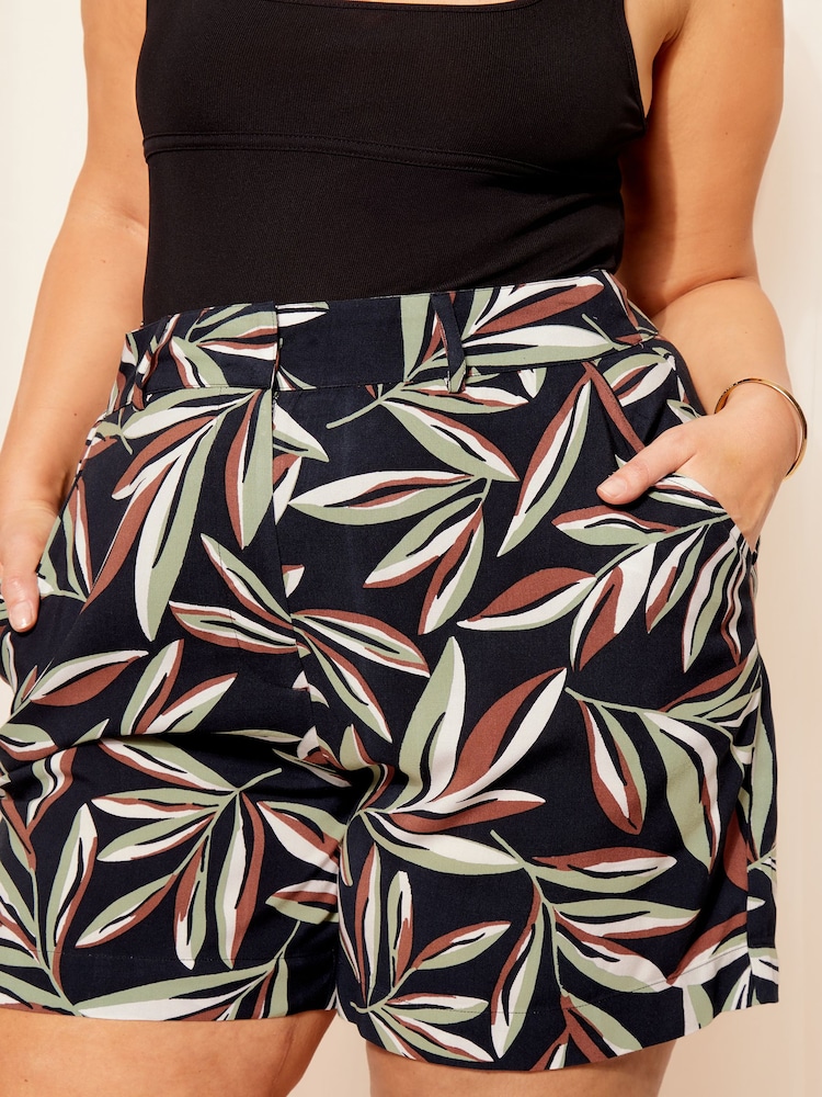 Curves Like These Black Palm Print Tailored Shorts - Image 4 of 4