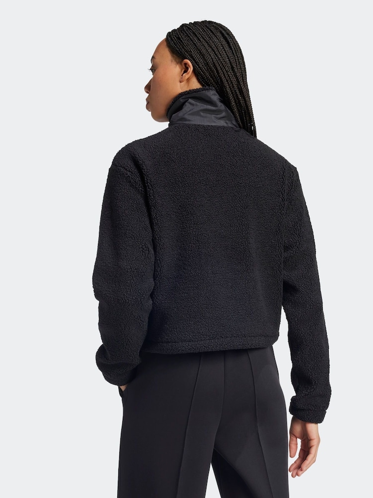 adidas Originals Black 3-Stripes Teddy 1/2 Zip Sweatshirt - Image 2 of 8