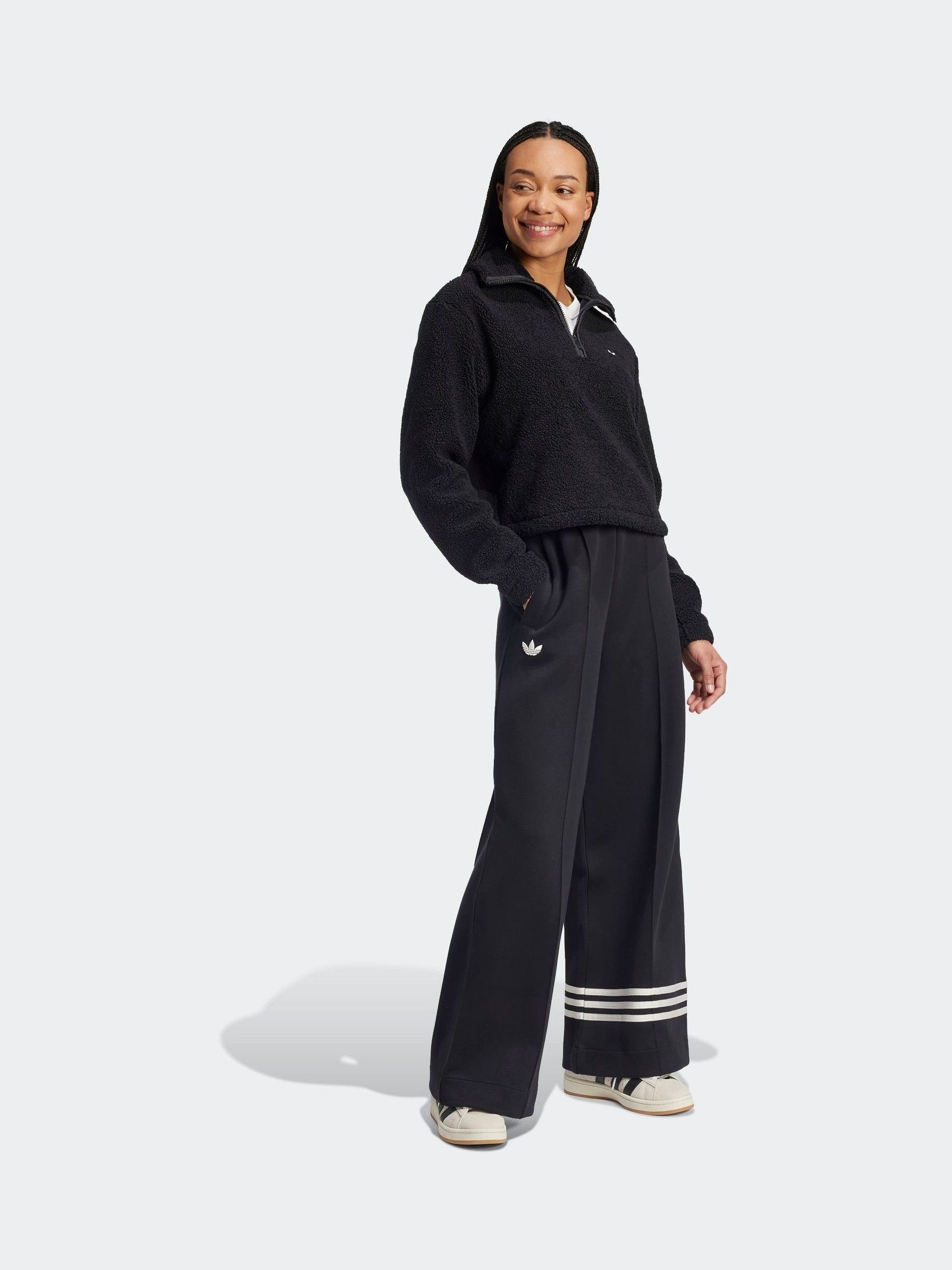 Buy adidas Originals Black 3-Stripes Teddy 1/2 Zip