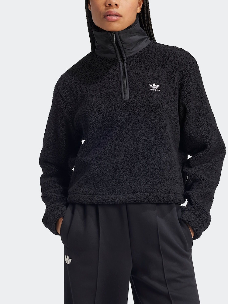 adidas Originals Black 3-Stripes Teddy 1/2 Zip Sweatshirt - Image 4 of 8