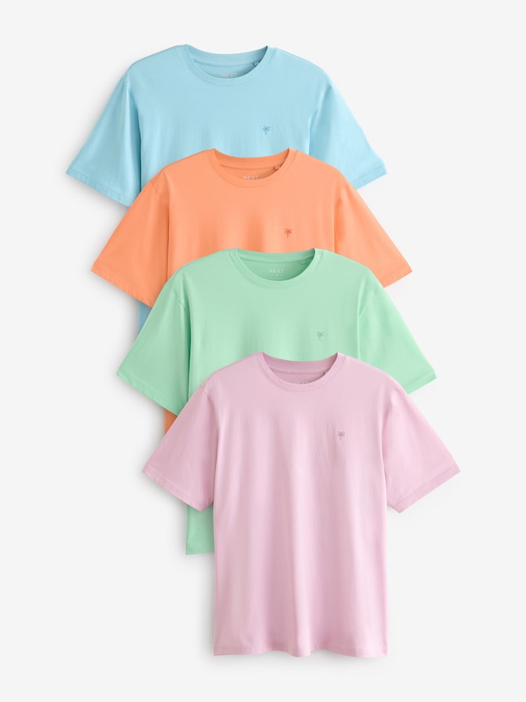 Blue/Coral/Mint Green/Pink Pastel Regular Fit 100% Cotton T-Shirts 4 Pack - Image 1 of 13