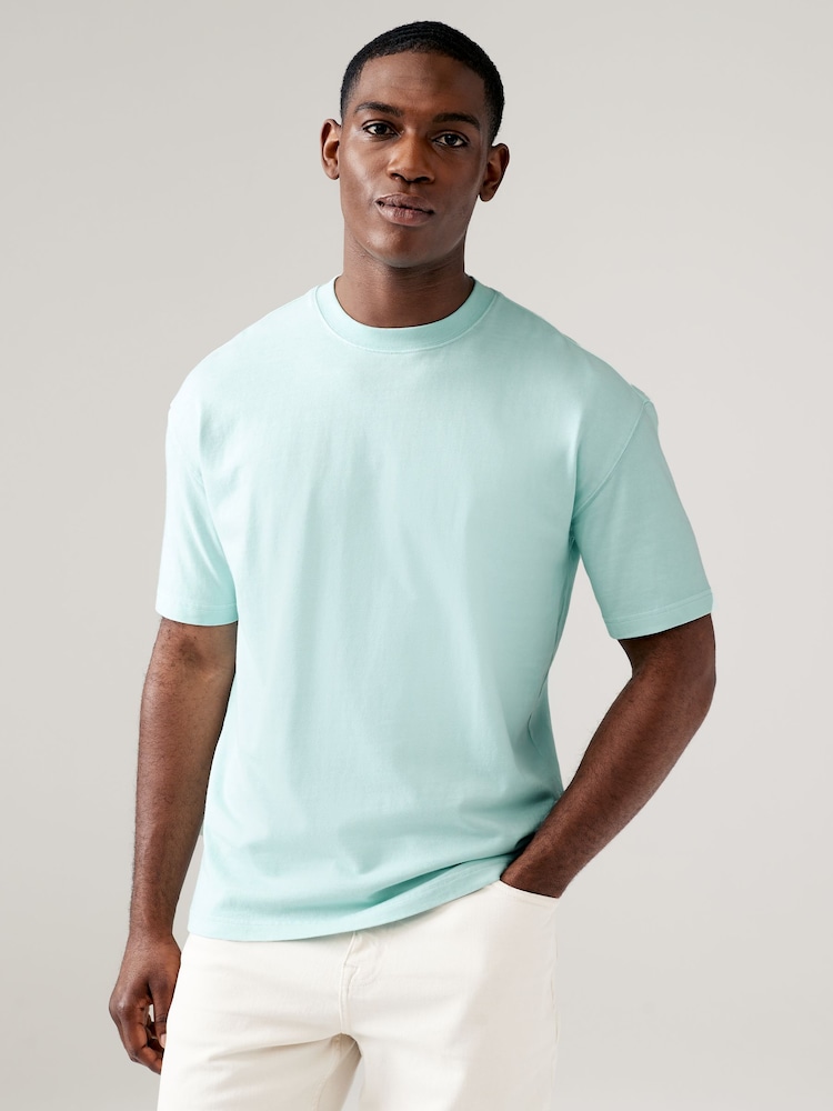 Aqua Blue Garment Dye Heavyweight 100% Cotton T-Shirt - Image 1 of 7