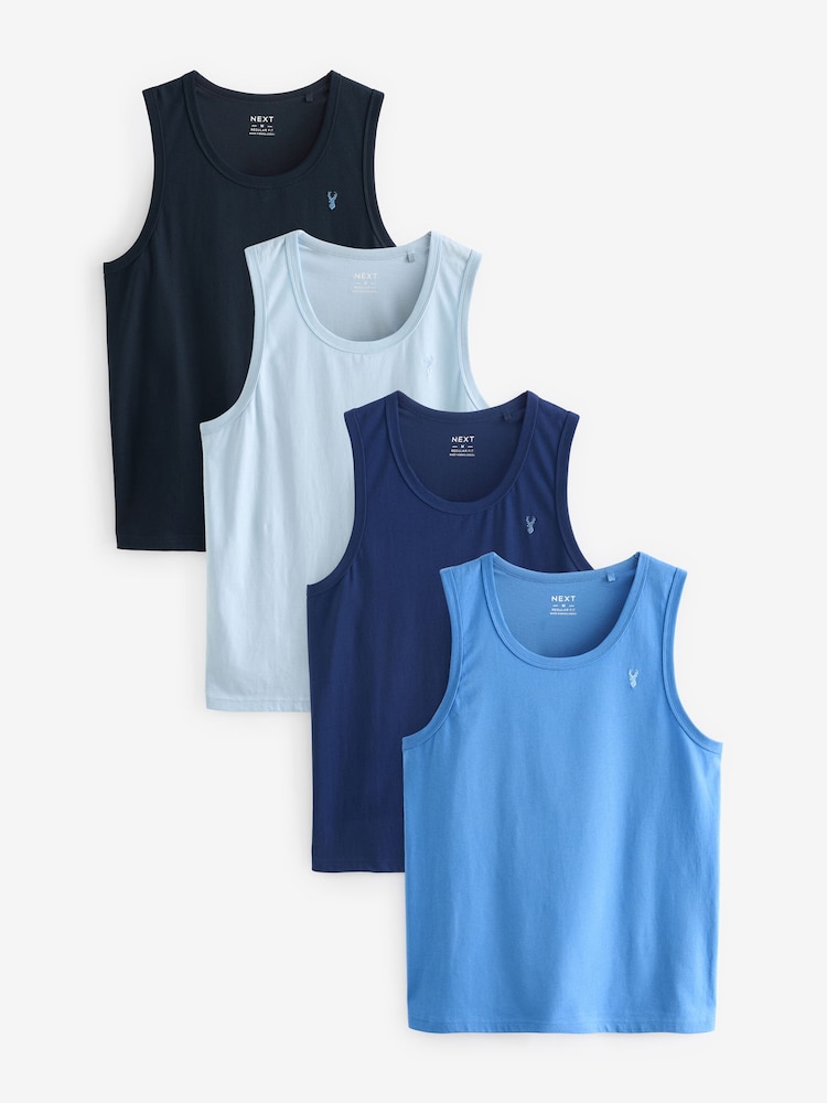 Blue Mix 100% Cotton Vests 4 Pack - Image 1 of 1