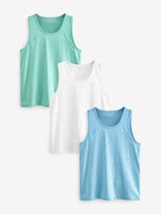 Blue White Mint Marl 3 Pack Summer Front Print Graphic Vests - Image 1 of 12