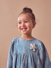 Blue 100% Cotton Denim Daisy Dress (3mths-8yrs) - Image 4 of 7