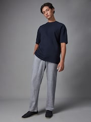 Navy Blue Relaxed Fit 100% Cotton Seersucker Texture T-Shirt - Image 2 of 8