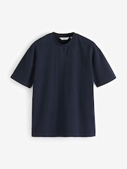 Navy Blue Relaxed Fit 100% Cotton Seersucker Texture T-Shirt - Image 7 of 8