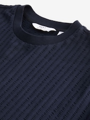 Navy Blue Relaxed Fit 100% Cotton Seersucker Texture T-Shirt - Image 8 of 8