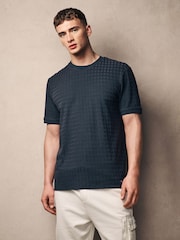 Charcoal Grey Regular Fit Textured 100% Cotton T-Shirt - Image 3 of 8