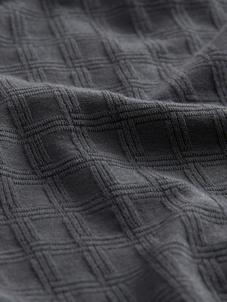Charcoal Grey Regular Fit Textured 100% Cotton T-Shirt - Image 8 of 8