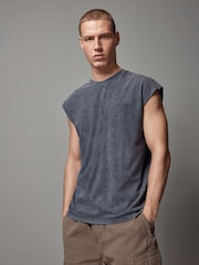 Charcoal Grey Wash 100% Cotton Cut Off Vest - Image 1 of 7