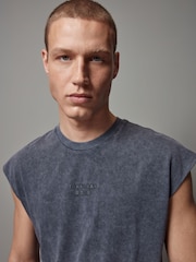 Charcoal Grey Wash 100% Cotton Cut Off Vest - Image 2 of 7